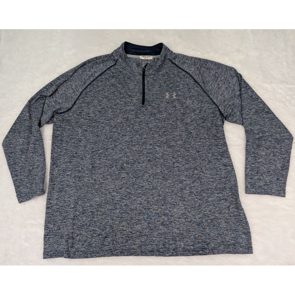 Under Armour UA 1/4 Zip Men's XXL Heathered Blue Pullover HeatGear *Read